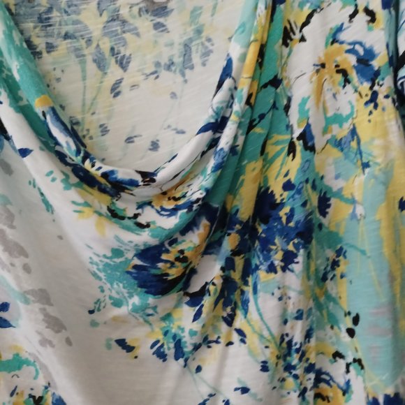 2X White, Yellow, Black, and Blue Top with a cowl type neck line - Picture 2 of 4